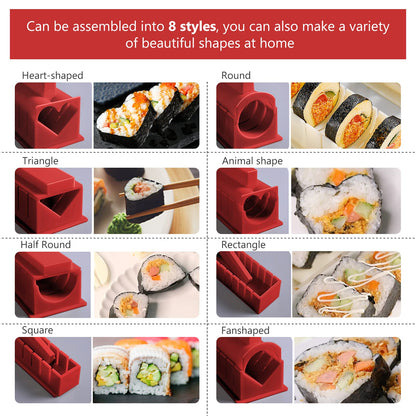 HI NINGER Sushi Making Kit Deluxe Edition Complete Sushi Maker Kit 12PCS Home Sushi Mold Press with Sushi Rice Roll Mold Shapes,Fork , Sushi Knife,Sushi Rolling Mat,Chopsticks