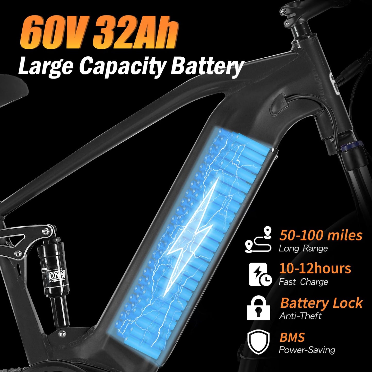 ADVENCO 5000W Peak Dual Motor E-Bike, 60V 32AH Long Range Electric Bike for Adults Dirt Bike, 26" Fat Tire Hunting Ebike for All Terrain, 45MPH Full Suspension Electric Bicycle