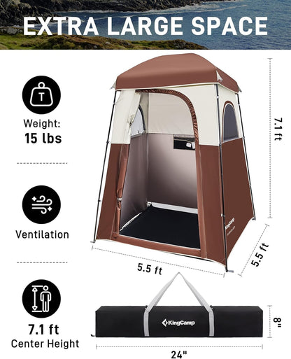 KingCamp Oversize Space Privacy Camping Outdoor Shower Enclosure Portable Shower Tent for Camping 1 Room Brown Changing Tent Dressing Room