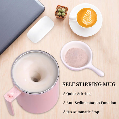 FOXNSK Self Stirring Coffee Mug 12.2 oz, Electric Mixing Cup with Magnetic Stirrer & Anti-Sedimentation, Rechargeable Travel Mug for Coffee, Milk, Hot Cocoa (Pink)