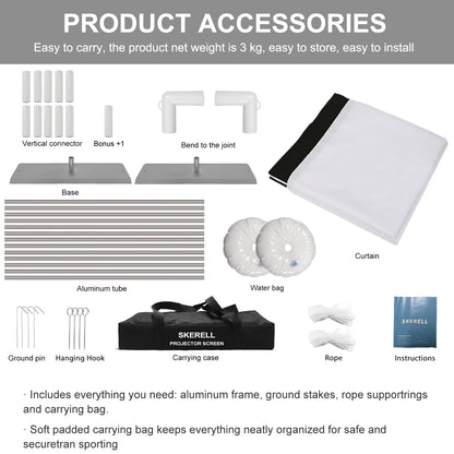 Outdoor Projector Screen with Stand 100 Inch: Portable Projection Screen 16:10 4K HD Outdoor Movie Screen with Carry Bag for Home Backyard Theater