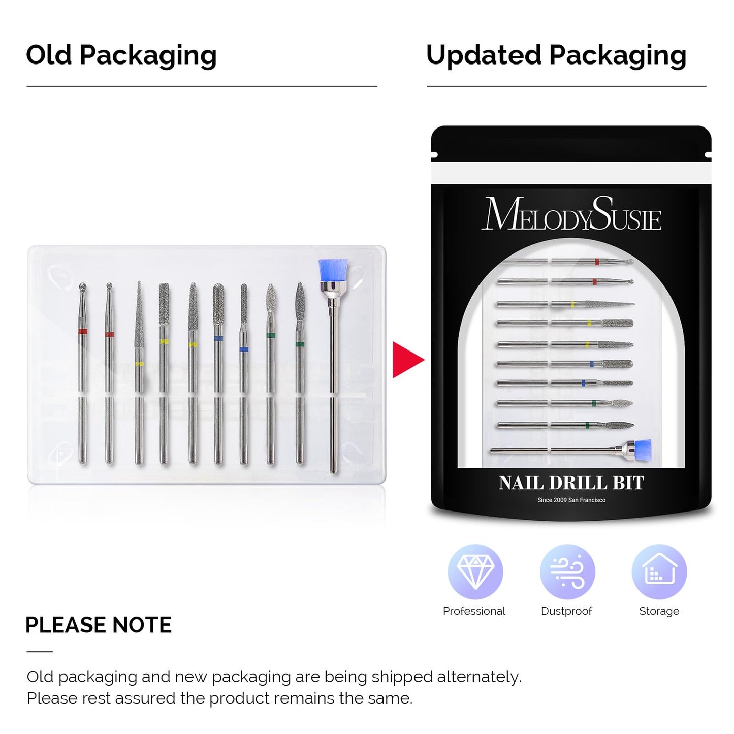 MelodySusie 10pcs Nail Drill Bits Set, 3/32 Inch Diamond Cuticle Nail Bits Kit for Nail Drill E-File, Manicure Pedicure Remover Tools for Acrylic Gel Nails, Salon Home Nail Care Supplies, Silver