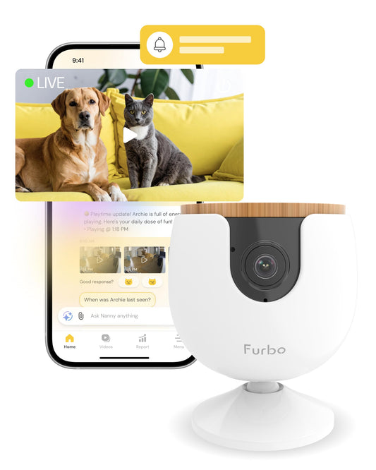 Furbo Mini Pet Camera - Unlock Camera & Smart Features w/Paid Plan: Home Security with Dog & Cat Safety Alerts, 2-Way Audio, Mountable Smart Cam w/Phone App (Subscription Required, 3mo Minimum)
