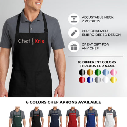 PLACE4PRINT Custom Chef Apron with Embroidered Name. Premium Quality Custom Aprons for Men and Women - Cooking, Baking, Grilling