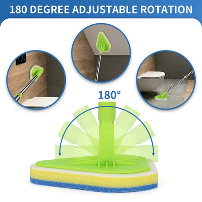 JDNOZW 2 in 1 Scrub Cleaning Brush with 37” Long Extendable Handle,1 Stiff Bristle and 3 Sponge Brushes, Lightweigh Detachable Shower Scrubber for Cleaning Bathroom Shower Bathtub Glass Tile Floor