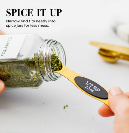 Magnetic Measuring Spoons Set – Stainless Steel Gold Measuring Spoons for Cooking and Baking – Cute and Durable Gold Kitchen Accessories - Great for Gifting