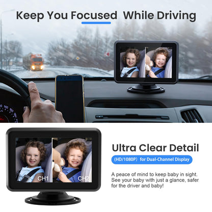 Itomoro Baby Car Mirror, HD Dual Channel with 2 IR Night Vision Camera, Easy 5 Min Installation for Rear Facing Seat