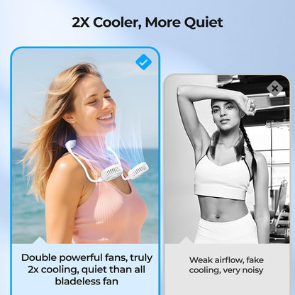 AMACOOL Neck Fan Battery Operated Neckband Fan Hand-Free Wearable Personal Fan for Hot Flashes Home Office Travel Outdoor Sports (White)