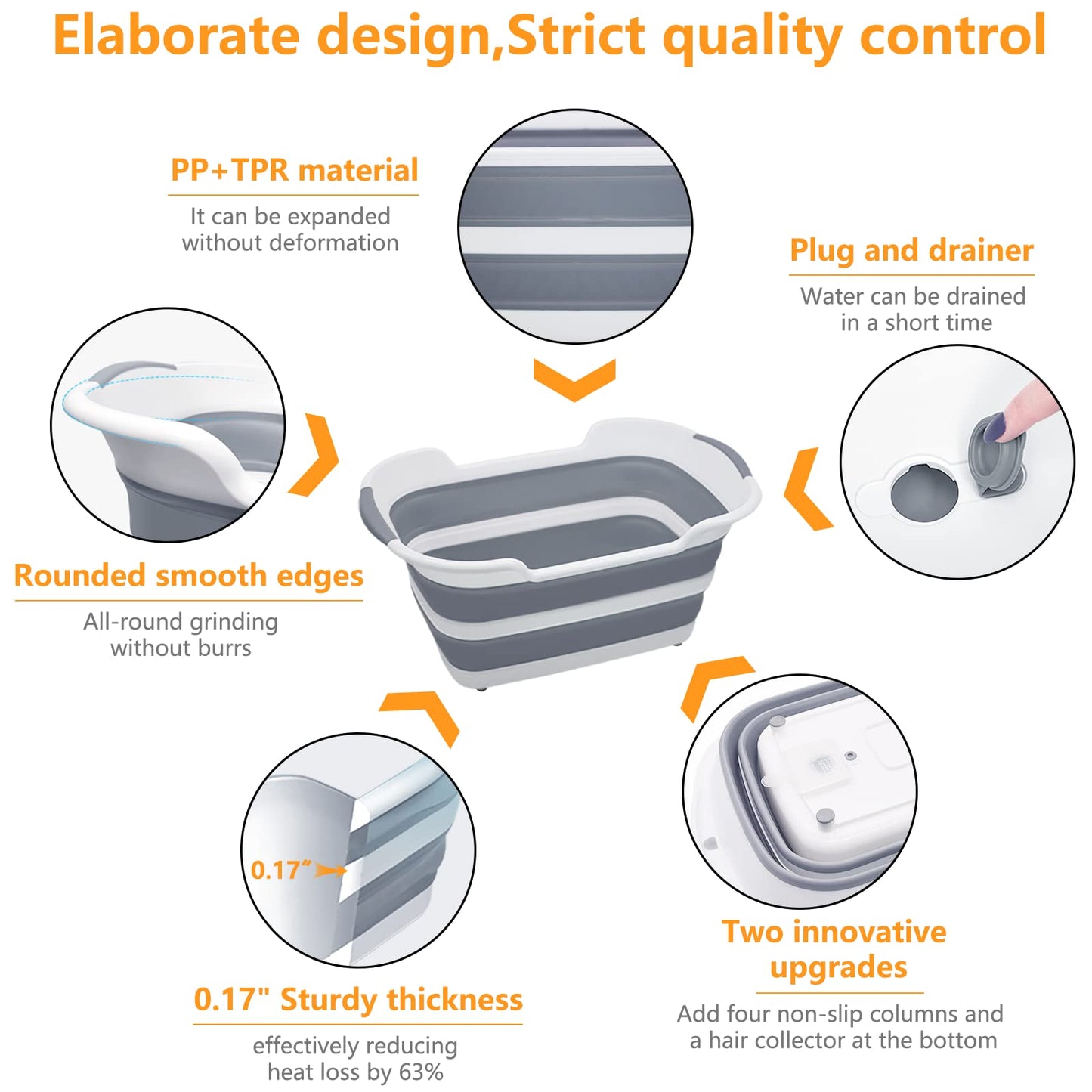 Goderewild 7.1 Gal/27L Multipurpose Collapsible Pet Bathtub Upgraded with Drainage Hole and Pet Hair Collector for Bathing/Shower, Portable Laundry Basket-Foldable Bathing Tub-Storage Organizer.