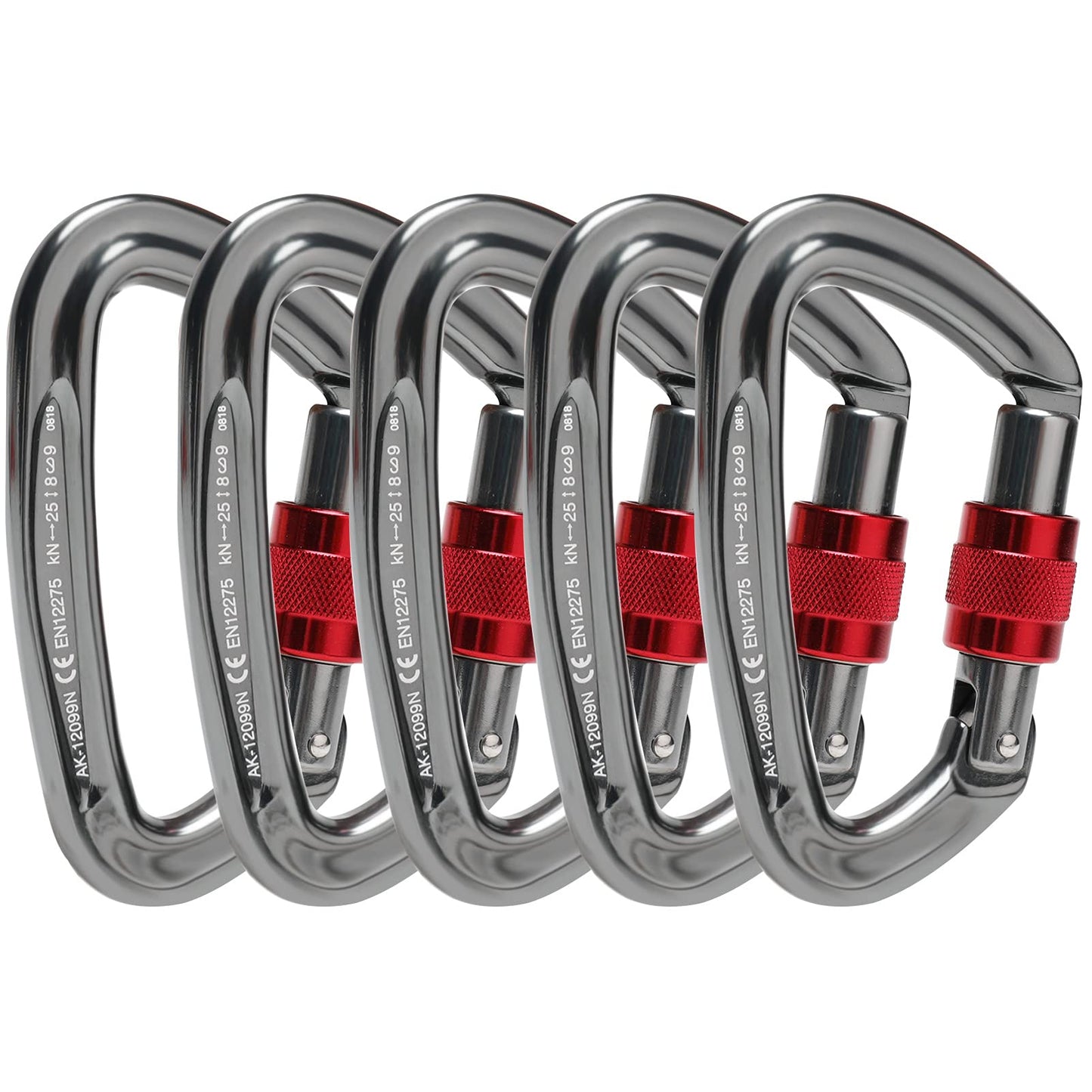 Locking Carabiner - 25kN 5600lb Climbing Carabiner Screw Gate D Shape Carabiner Silver (Pack of 5)