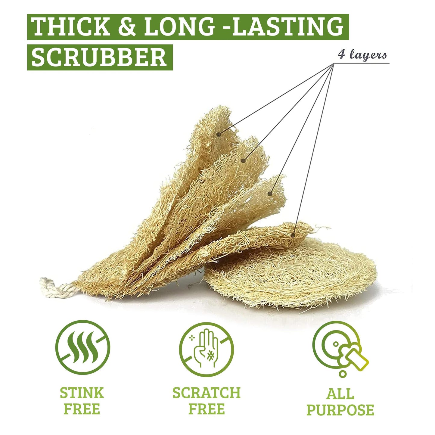 Miw Piw Natural Loofah Dish Sponge Pack 3 Vegetable Scrubber for Kitchen -100% Biodegradable Compostable Dishwashing Scouring Pad Zero Waste Plastic Free Eco Friendly Sustainable