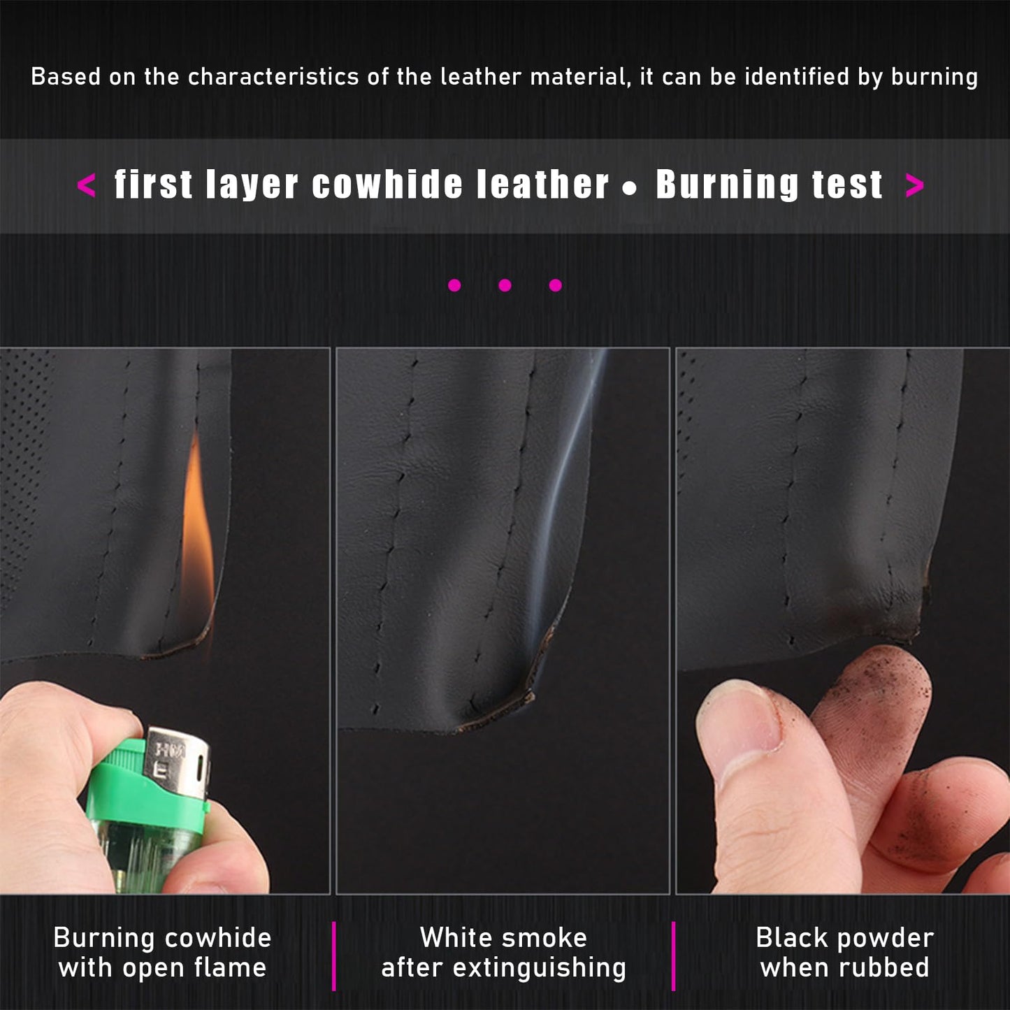 Ziciner Genuine Leather Steering Wheel Cover, Stitch on Wrap, Breathable Anti-Slip Car Steering Wheel Protector for Max Diameter 15 Inch, DIY Sewing with Needle Thread (Wine Red, Glossy)