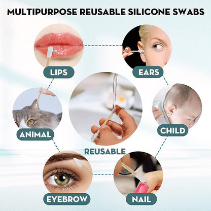 Pampoo 4PCS Plastic Free Reusable Qtips with Bamboo Carrying Case丨Reusable Cotton Swab Qtip Zero Waste Packaging丨Strengthen Thick Bamboo Stick丨Eco Friendly Bamboo Qtips Sustainable Set