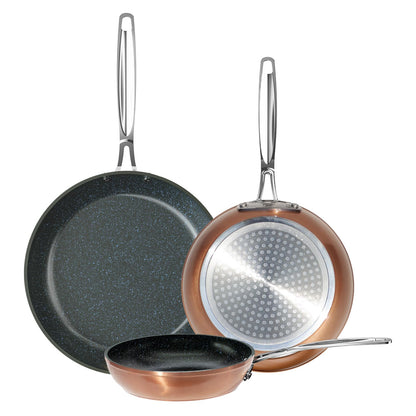 Nuwave 3-Piece 8”, 10”, 12” Forged Lightweight Frying Pan Set, G10 Healthy Duralon Blue Ceramic Ultra Non-Stick, Ergonomic Stay-Cool Handles, Induction-Ready & Works on All Cooktops