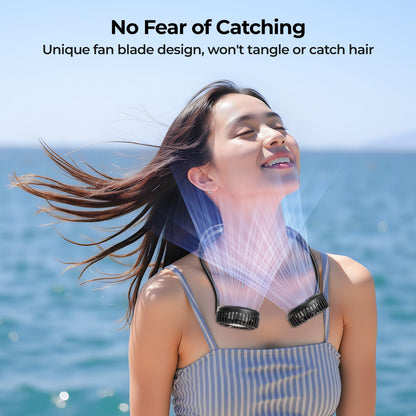 AMACOOL Neck Fan Battery Operated Neckband Fan Hand-Free Wearable Personal Fan for Hot Flashes Home Office Travel Outdoor Sports (Black)