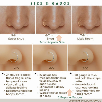 LUCKYJEWUS 14k Gold Filled 20G Small Thin Nose Ring Hoop for Women, 6mm - 7mm Adjustable Nostril Piercing Jewelry