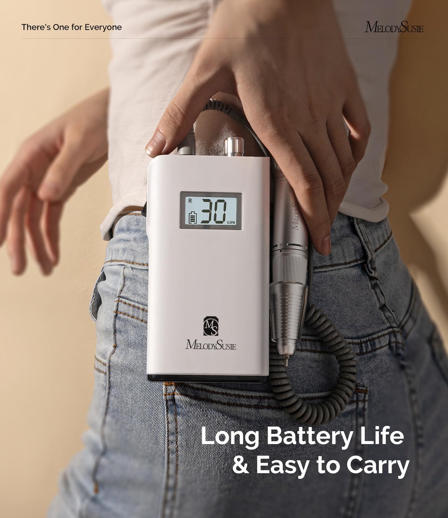 MelodySusie Professional Rechargeable 30000 rpm Nail Drill,SC320H Portable Electric E File Scamander, Acrylic Gel Grinder Tools with 6 Bits and Sanding Bands for Manicure Pedicure Carve Polish (White)