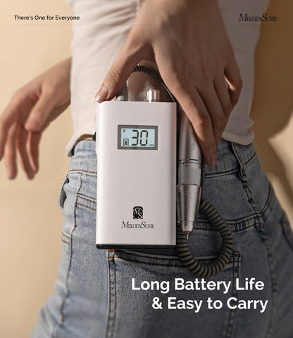 MelodySusie Professional Rechargeable 30000 rpm Nail Drill,SC320H Portable Electric E File Scamander, Acrylic Gel Grinder Tools with 6 Bits and Sanding Bands for Manicure Pedicure Carve Polish (White)