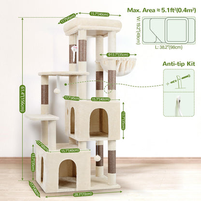 Globlazer Cat Tower for Indoor Cats, Heavy Duty Cat Trees for Large Cats Adult Big Cats Maine Coon Cat Tree Tower with Scratching Post, Extra Large Top Perch, Cat Condos, F61, Beige, 61inch