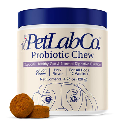 PetLab Co. Probiotics for Dogs, Support Gut Health, Occasional Diarrhea, Digestive Health & Seasonal Allergies - Pork Flavor - 30 Soft Chews - Packaging May Vary