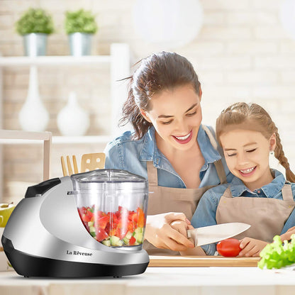 La Reveuse Electric Mini Food Chopper Vegetable Fruit Cutter Meat Grinder Mincer Small Food Processor with 1.3-Cup Prep Bowl, Silver