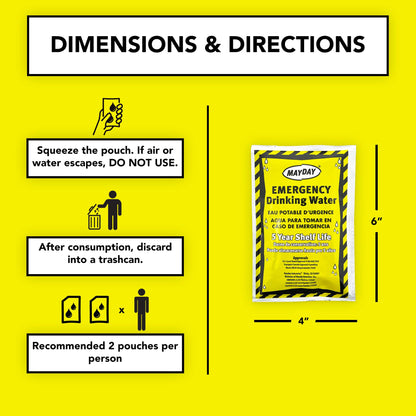 Mayday Pouch Water, Coast Guard Emergency Water, 5-Year Shelf LIfe, Disaster Preparedness Supplies for, Earthquake, Fire, Flood, Leak-Proof Pouches, 4.225 Oz/125Ml 50 Pack