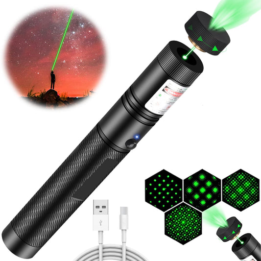MEUSNO Green Laser Pointer, Green Laser Pointer High Power Rechargeable Strong Long Range Laser Beam Flashlight Laser Light Pointer Pen, Rechargeable Laser Pointer for Presentations Outdoor