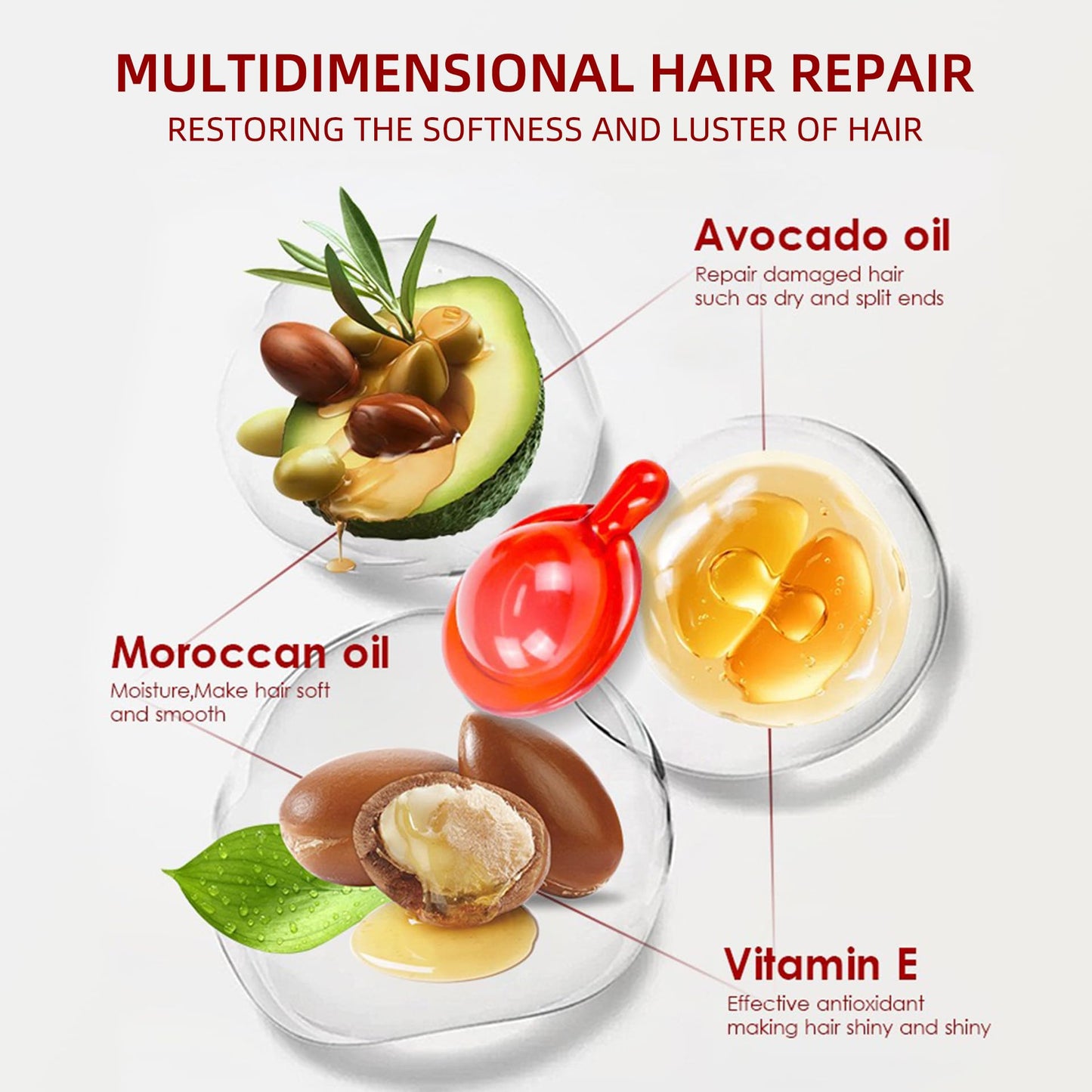 LFuTPm Hair Treatment Serum, 40 Capsules Hair Vitamins A, C, E, B5 - with Argan Macadamia & Avocado Oil for Damaged Hair Repair, Frizz Control, Healthy Hair Treatment for Women & Men