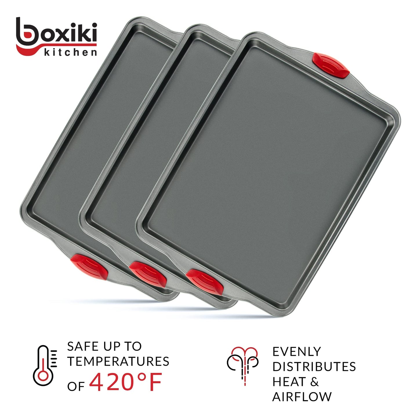 Premium Nonstick Baking Sheet Pans – Set of 3, Heavy-Gauge Carbon Steel, Warp, Dent, and Rust-Resistant – Gourmet Rimmed Half Cookie Sheet Trays, Non-Toxic for Exceptional Baking Performance