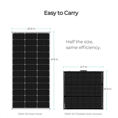 Renogy 100 Watt 12 Volt Portable Solar Panel with Waterproof 20A Charger Controller Foldable 100W Solar Suitcase with Adjustable Kickstand for Power Station, 100W Panel-20A Controller, Black