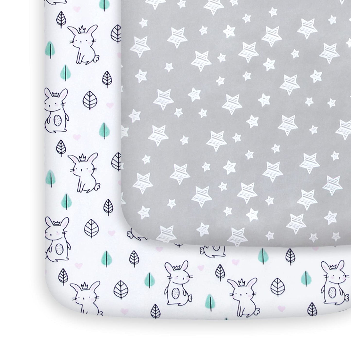 Pack and Play Sheets, 2 Pack Mini Crib Sheets, Stretchy Playard Fitted Sheet, Compatible with Graco Pack n Play, Soft and Breathable Material, Stars & Bunny