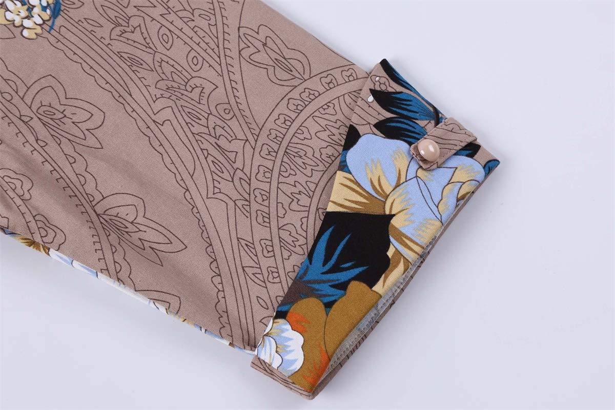 MINTLIMIT Women's V-Neck Floral Half Sleeve Midi Fit Flare Retro Dress Cocktail Dresses (Light Brown,Size XL)