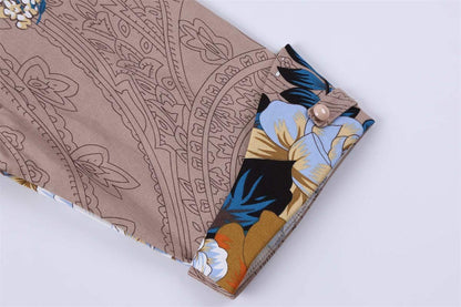 MINTLIMIT Women's V-Neck Floral Half Sleeve Midi Fit Flare Retro Dress Cocktail Dresses (Light Brown,Size XL)