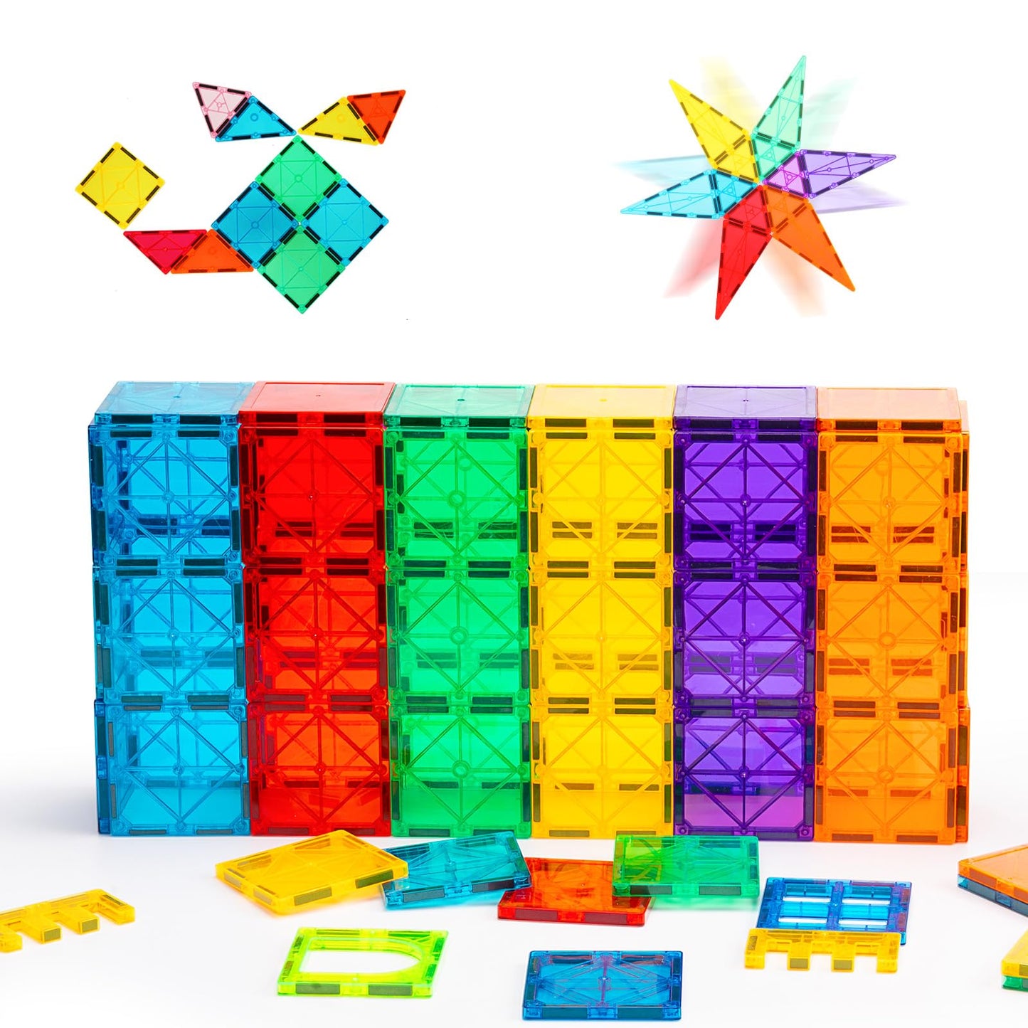 Gemmicc Magnetic Tiles 100 PCS with 2 Cars, STEM Approved Educational Magnet BuildingToys, Magnet Puzzles Stacking Blocks for Boys Girls
