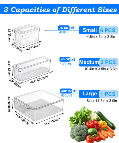 Pure Future 10-Pack Fridge Organizer – Stackable Refrigerator Storage Bins with Lids – BPA-Free Clear Fruit Storage Containers for Vegetables, Food & Drinks