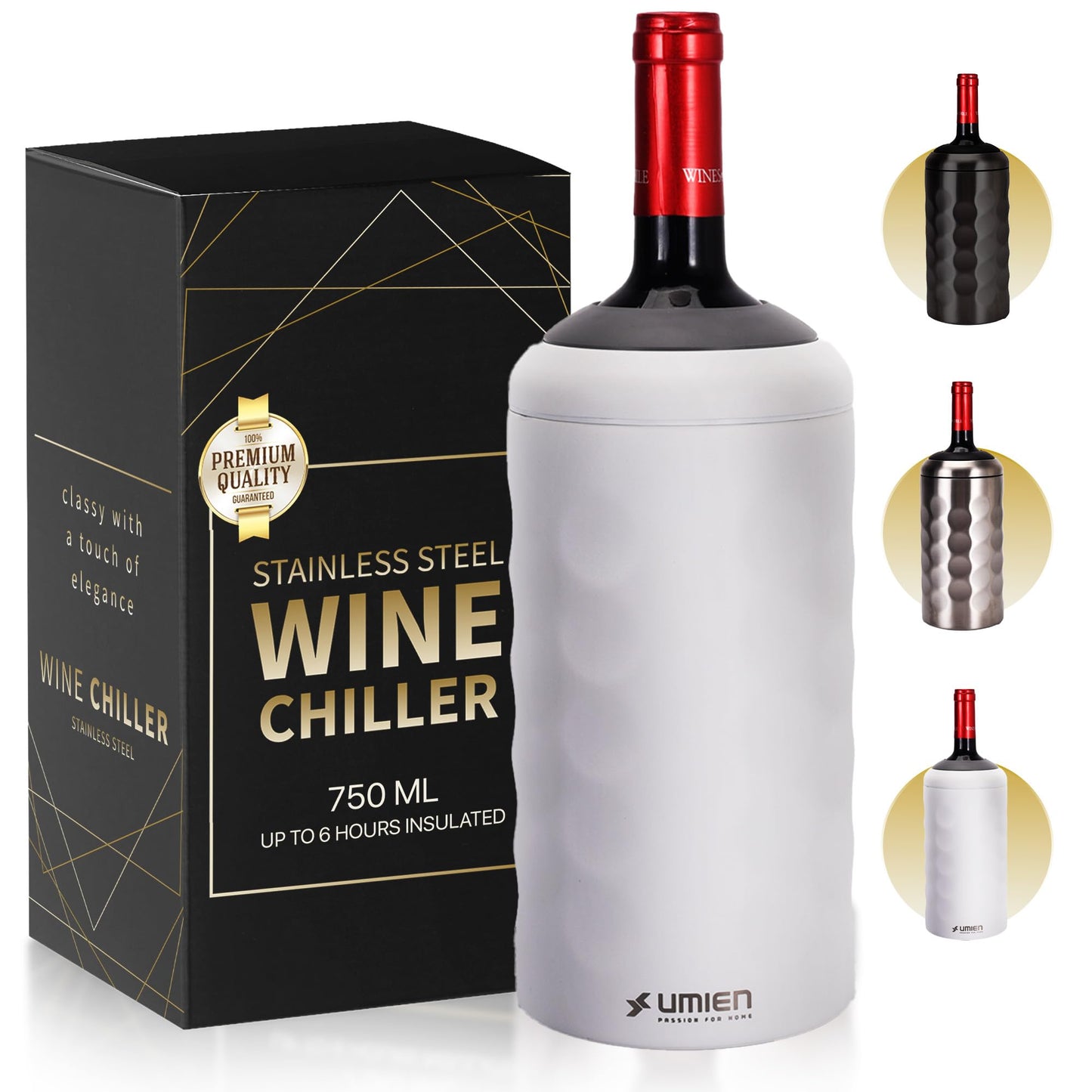 Premium Wine Chiller - Wine Bottle Chiller Double Walled, Vacuum Insulated Wine Cooler for Most 750mL Champagne and Wine Bottles