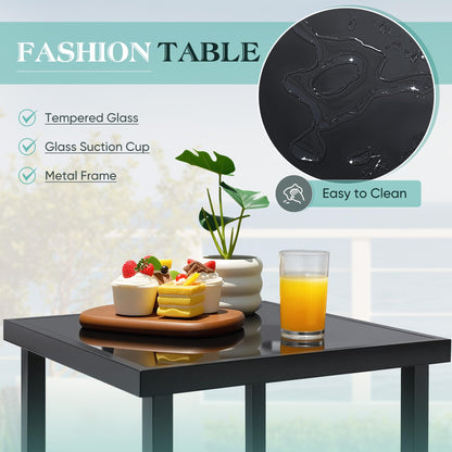 Greesum 3 Pieces Rocking Wicker Bistro Set, Patio Outdoor Furniture Conversation Sets with Porch Chairs and Glass Coffee Table, Beige