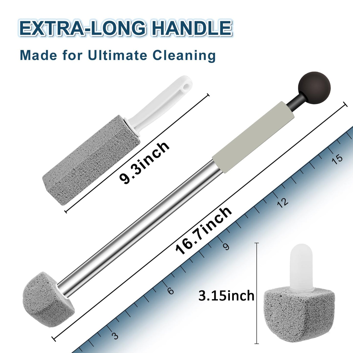 Pumice Stone Toilet Bowl Cleaner,16.7Inch Toilet Pumice Stone with Handle Cleans Hard Water Ring Calcium Buildup&Stains for Toilet Bath Kitchen Household Cleaning