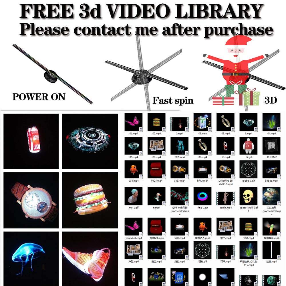 3D Hologram Fan, 42CM 3D Hologram Projector HD LED Holographic Christmas Tree Advertising Display with Remote and Bluetooth and WiFi,1500 Video Library and for Business,Bar,Halloween Missyou 16.5 Inch