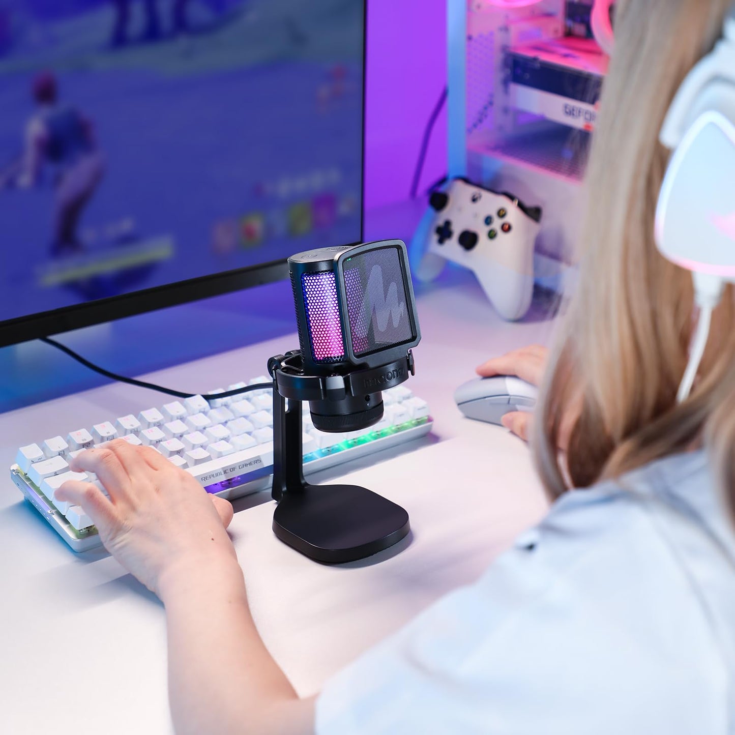 MAONO USB Gaming Microphone for PC, Noise Cancellation Condenser Mic with RGB Lights, Mute, Gain for Streaming, Recording, Podcast, Chat, Twitch, YouTube, Discord, Computer, PS5, PS4, GamerWave