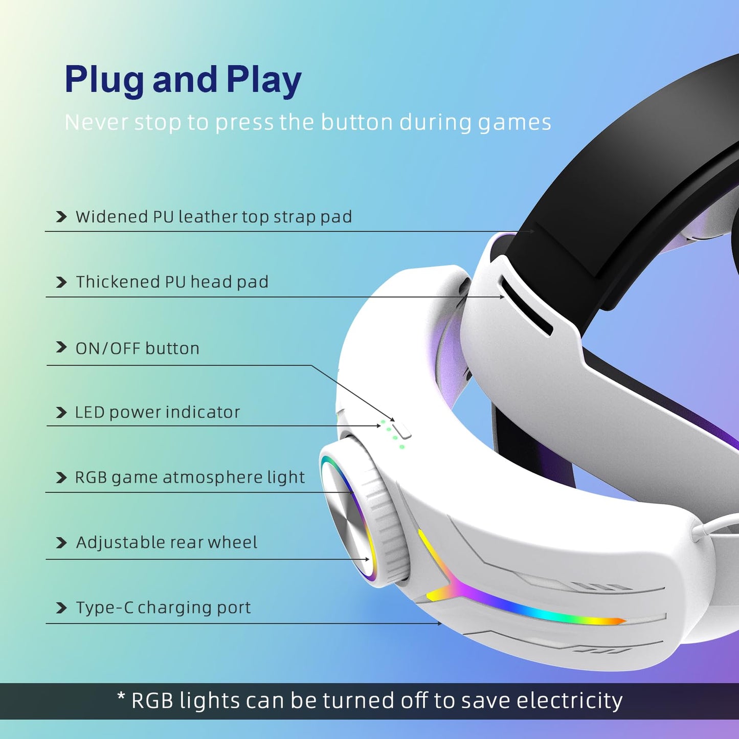 QWOS RGB Headsets Comfort Head Strap with 12000mAh Battery for Meta Quest 3S - NOT Compatible with Quest 3