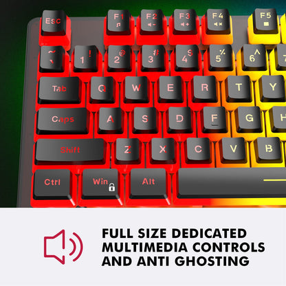 NPET K10V4 Wired Gaming Keyboard, RGB 10 Zone Backlit, Spill-Resistant Design, Multimedia Keys, Quiet Silent USB Membrane Pudding Keyboard for Desktop, Computer, PC