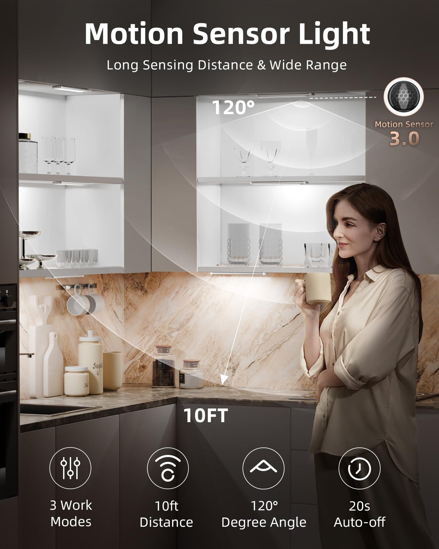 EZVALO Under Cabinet Lights, LED Closet Lights Wireless USB Charging, Motion Sensor Lighting Indoor 5700K Dimmable with Remote Control (White) 5 Pack