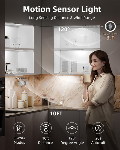 EZVALO Under Cabinet Lights, LED Closet Lights Wireless USB Charging, Motion Sensor Lighting Indoor 5700K Dimmable with Remote Control (White) 5 Pack