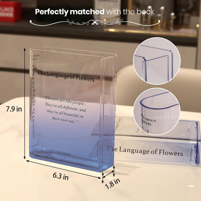 Alpharan Book Vase for Flowers Home Décor,Artistic and Cultural Flavor Decorative Acrylic Clear Vase for Home and Office,Creative Gifts for Book Lovers. (Blue)