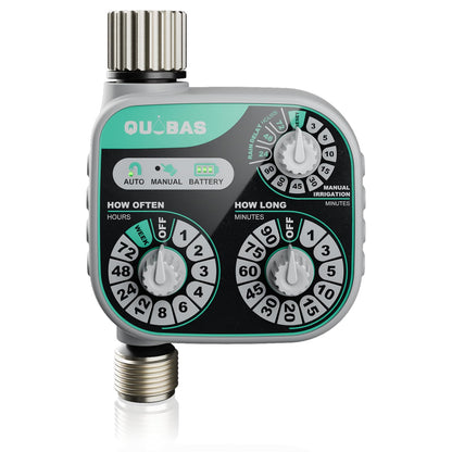 QUOBAS 3-Dial Analog Water Timer, Mechnical Control Automatic Sprinkler Timer with Manual and Rain Delay, for Garden Hose Watering, Drip Irrigation, Self-Watering System, Easy to Set Up