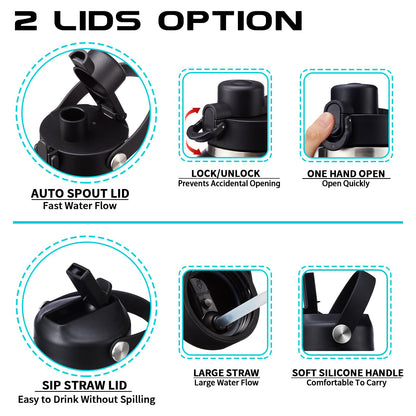 32 40 OZ Stainless-Steel Cup with Handle - Vacuum Insulated Water Bottles with Straw, Strap Carrier Bag & Protective Boot, Leak Proof Coffee Tumbler Thermo Flask Cups for Car Office Gym