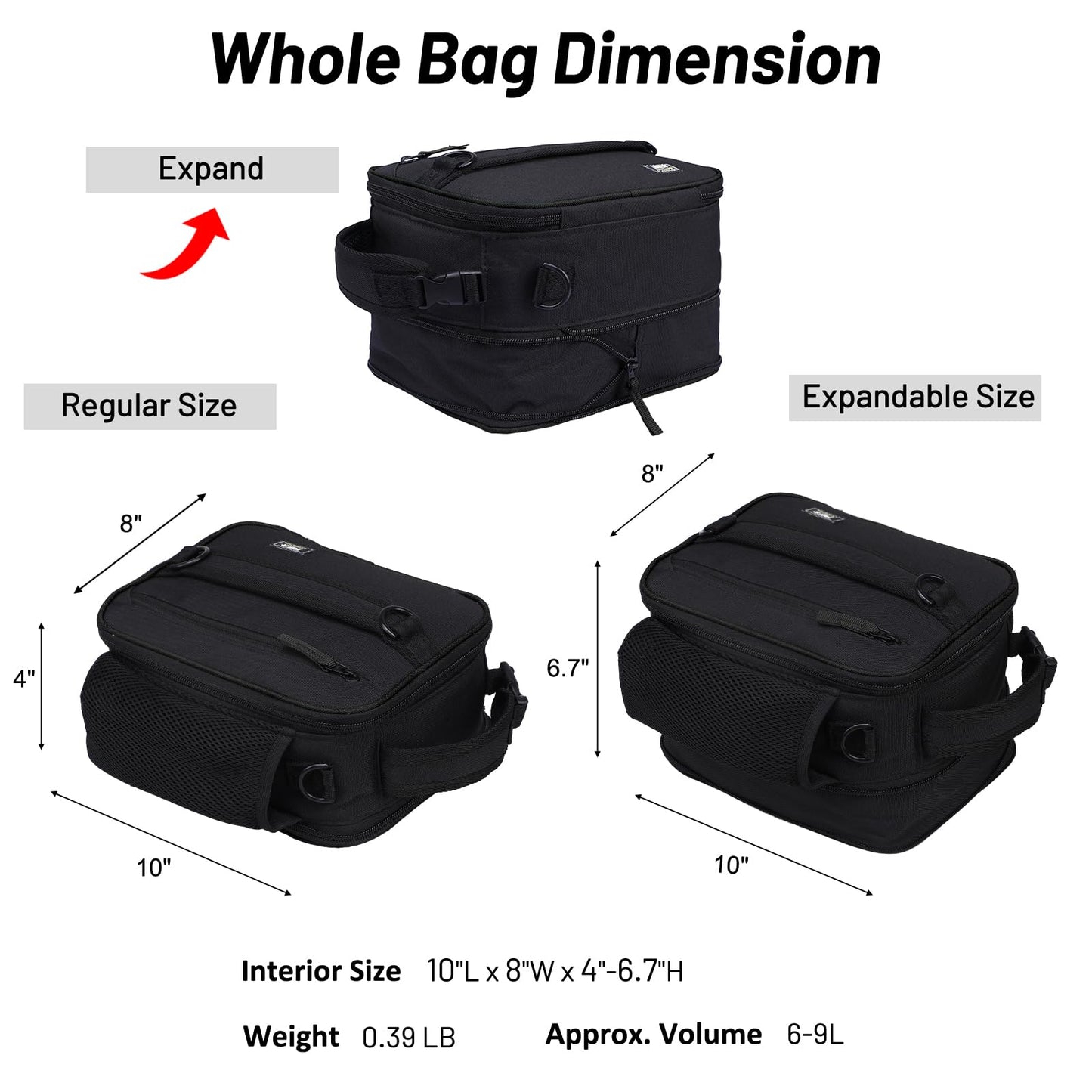 MIER Expandable Lunch Bag Insulated Lunch Box for Men to Work Travel Portable Lunchbox Bags with Shoulder Strap and Water Bottle Holder, Black