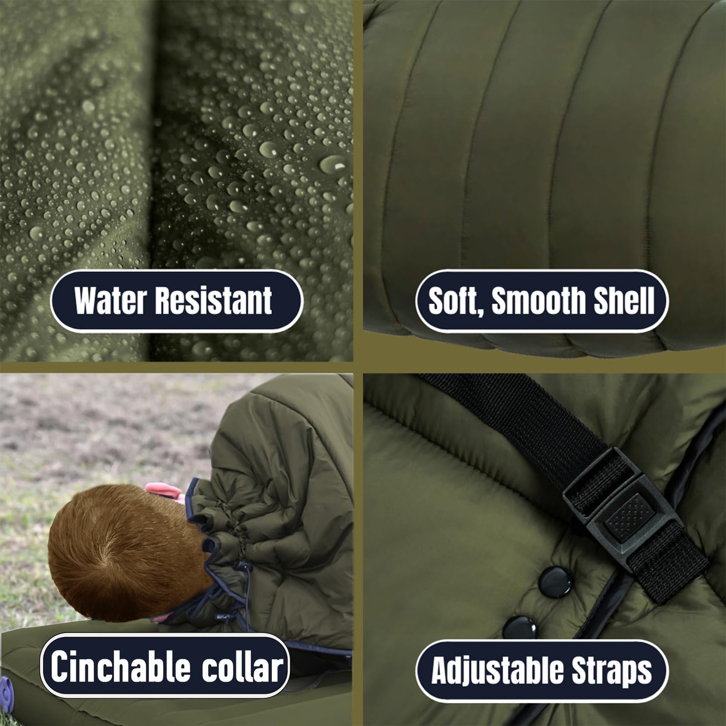 onewind Camping Sleeping Bag for Adults, Wearable Hammock Sleeping Bag Ultralight Backpacking Quilt with Draft Collar and Footbox, Lightweight Portable Camping Quilt Poncho, 78"*54", OD Green