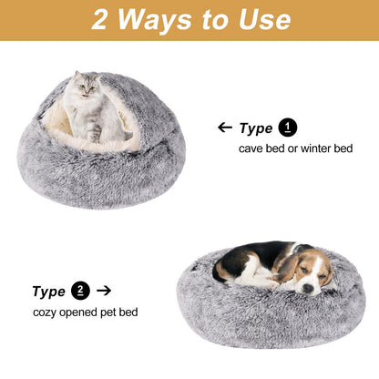 Hooded Dog Bed for Small Dogs, Nest Dog Beds, Washable Cute Cat Cave Bed, Cozy Nook Pet Bed for Dogs or Cats, Anti-Slip Puppy Bed Fits up to 22 lbs Pets(Grey, 20" x 20")